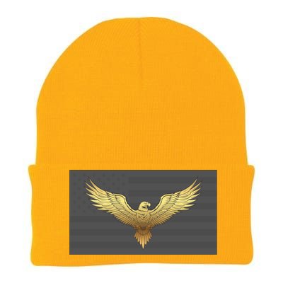 Gold American Eagle On Flag Knit Cap Winter Beanie