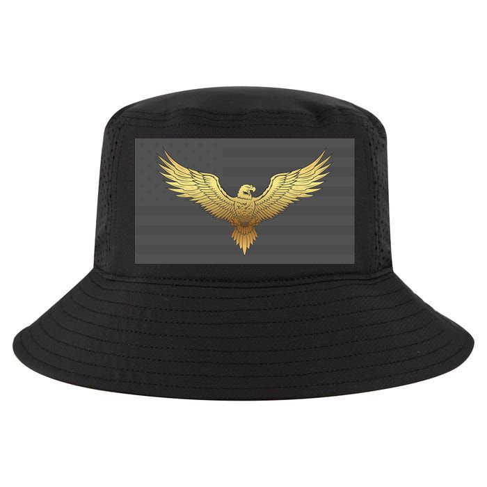 Gold American Eagle On Flag Cool Comfort Performance Bucket Hat
