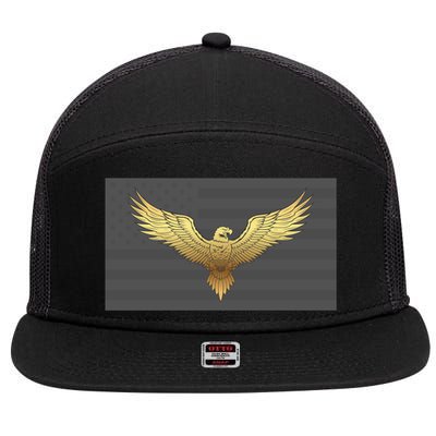 Gold American Eagle On Flag 7 Panel Mesh Trucker Snapback Hat