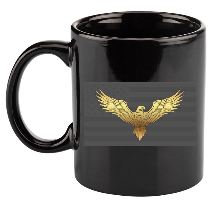 Gold American Eagle On Flag 11oz C Handle Ceramic Mug