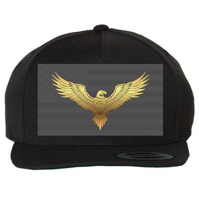 Gold American Eagle On Flag Wool Snapback Cap