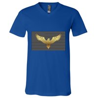 Gold American Eagle On Flag V-Neck T-Shirt