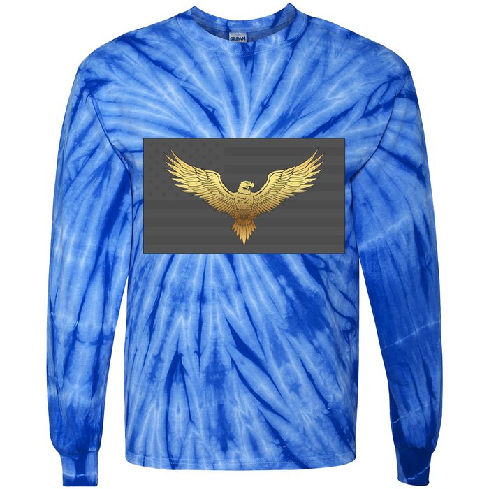 Gold American Eagle On Flag Tie-Dye Long Sleeve Shirt