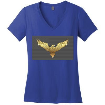 Gold American Eagle On Flag Women's V-Neck T-Shirt