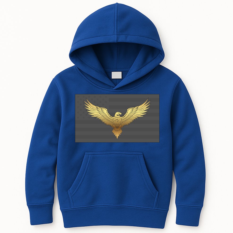 Gold American Eagle On Flag Kids Hoodie