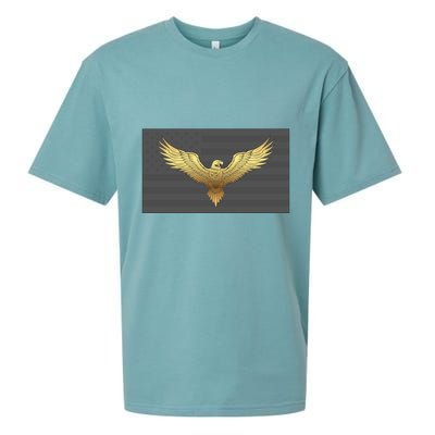 Gold American Eagle On Flag Sueded Cloud Jersey T-Shirt