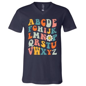 Groovy ABC Elemeno Hi Alphabet Teacher Back To School V-Neck T-Shirt