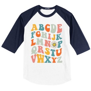 Groovy ABC Elemeno Hi Alphabet Teacher Back To School Baseball Sleeve Shirt