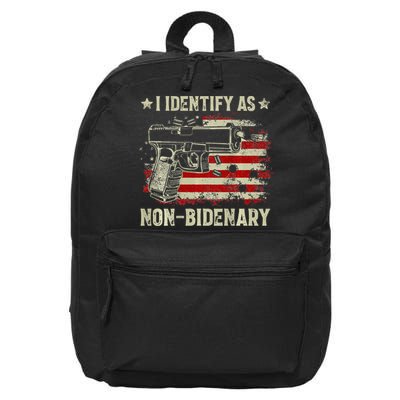 Gun American Flag Funny I Identify As Non-Bidenary 16 in Basic Backpack