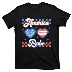 Groovy American Flag Girl Babe Glasses Funny 4th Of July Patriotic Gift T-Shirt