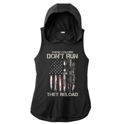 Gun American Flag Colors Don't Run They Reload Ladies PosiCharge Tri-Blend Wicking Draft Hoodie Tank