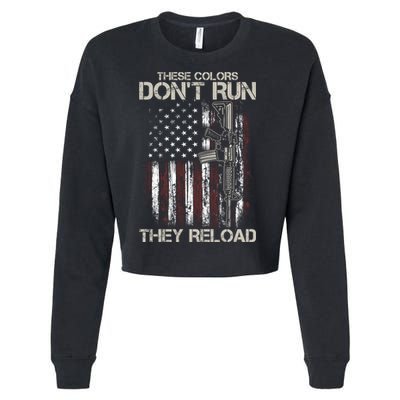 Gun American Flag Colors Don't Run They Reload Cropped Pullover Crew