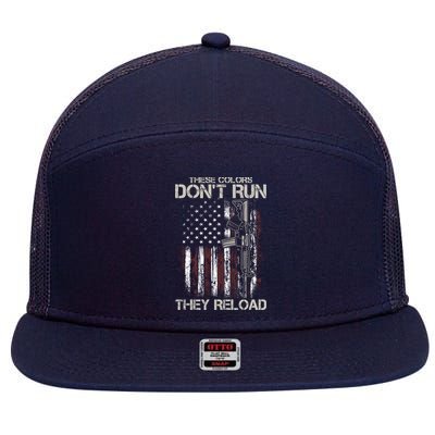 Gun American Flag Colors Don't Run They Reload 7 Panel Mesh Trucker Snapback Hat