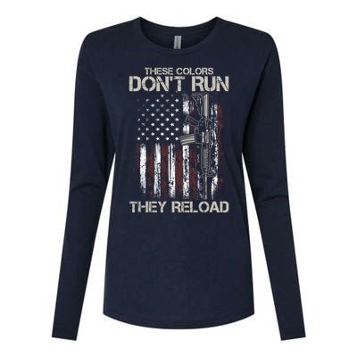 Gun American Flag Colors Don't Run They Reload Womens Cotton Relaxed Long Sleeve T-Shirt