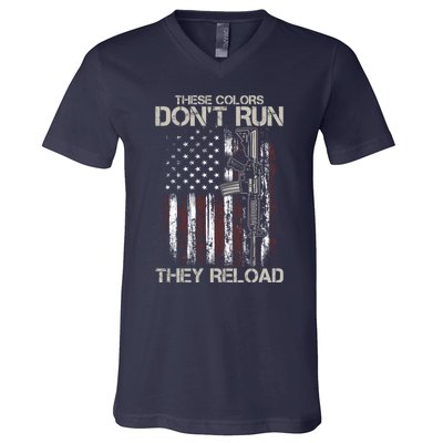 Gun American Flag Colors Don't Run They Reload V-Neck T-Shirt