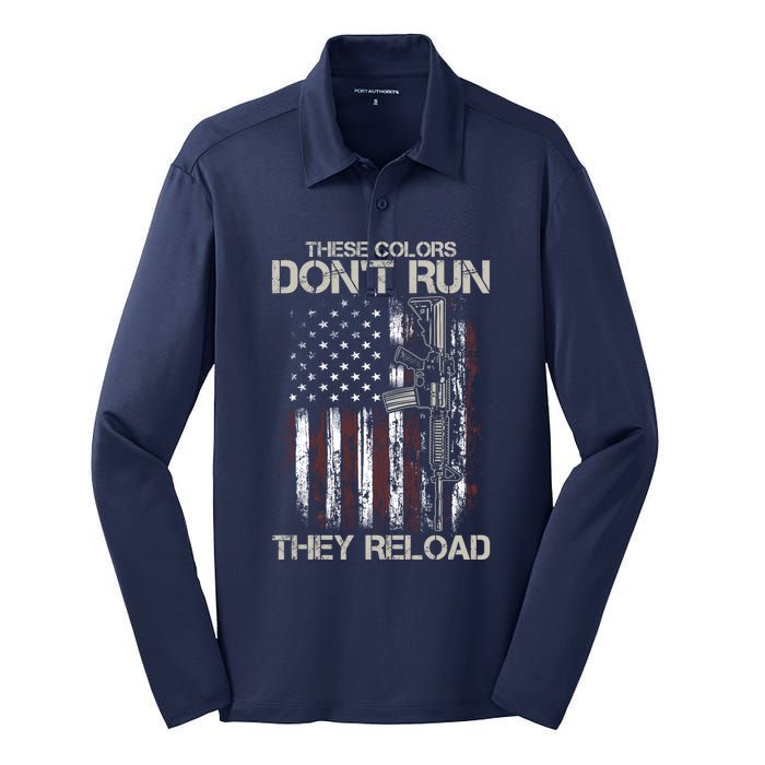 Gun American Flag Colors Don't Run They Reload Silk Touch Performance Long Sleeve Polo