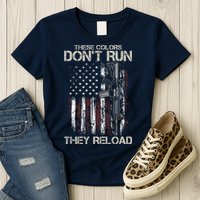 Gun American Flag Colors Don't Run They Reload Womens T-Shirt
