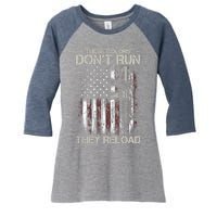 Gun American Flag Colors Don't Run They Reload Women's Tri-Blend 3/4-Sleeve Raglan Shirt