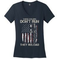 Gun American Flag Colors Don't Run They Reload Women's V-Neck T-Shirt