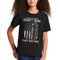 Gun American Flag Colors Don't Run They Reload Kids T-Shirt