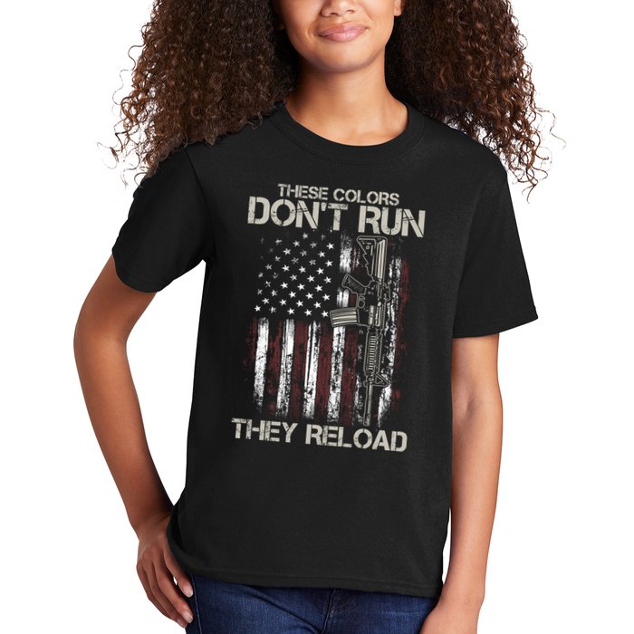Gun American Flag Colors Don't Run They Reload Kids T-Shirt