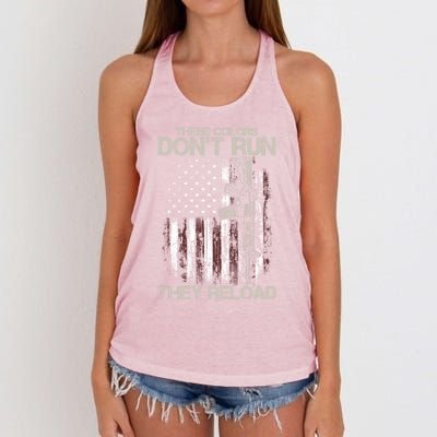 Gun American Flag Colors Don't Run They Reload Women's Knotted Racerback Tank