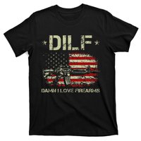 Gun American Flag Dilf Damn I Love Firearms T-Shirt