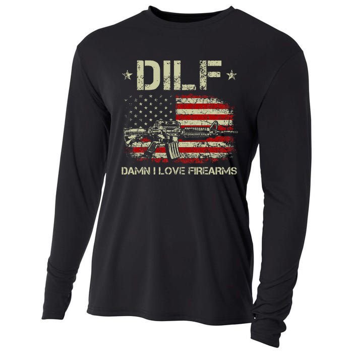 Gun American Flag Dilf Damn I Love Firearms Cooling Performance Long Sleeve Crew