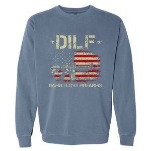 Gun American Flag Dilf Damn I Love Firearms Garment-Dyed Sweatshirt