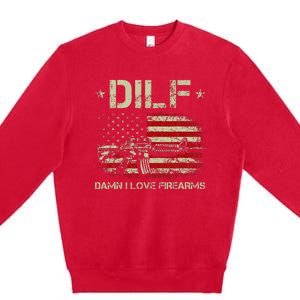 Gun American Flag Dilf Damn I Love Firearms Premium Crewneck Sweatshirt