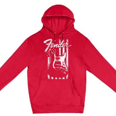 Guitar American Flag Backdrop Premium Pullover Hoodie