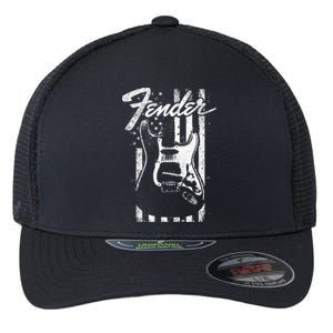 Guitar American Flag Backdrop Flexfit Unipanel Trucker Cap