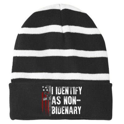 Gun American Flag I Identify As Nonbidenary Striped Beanie with Solid Band