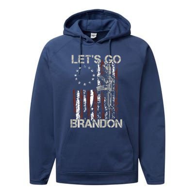 Gun American Flag Patriots Let's Go Brandon Performance Fleece Hoodie