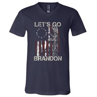 Gun American Flag Patriots Let's Go Brandon V-Neck T-Shirt