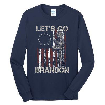 Gun American Flag Patriots Let's Go Brandon Tall Long Sleeve T-Shirt