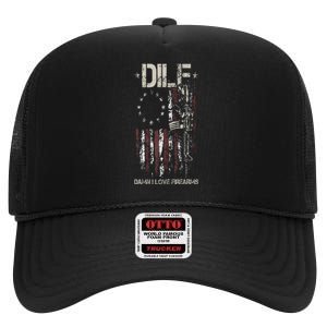 Gun American Flag DILF Damn I Love Firearms High Crown Mesh Back Trucker Hat