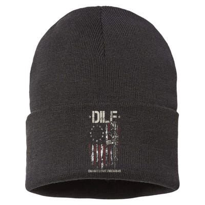 Gun American Flag DILF Damn I Love Firearms Sustainable Knit Beanie