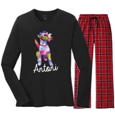 Geometric Animals Fox Terrier Women's Long Sleeve Flannel Pajama Set 