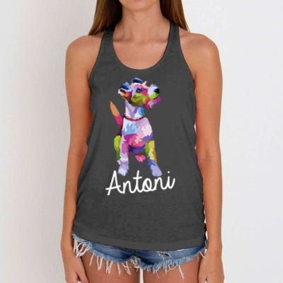 Geometric Animals Fox Terrier Women's Knotted Racerback Tank