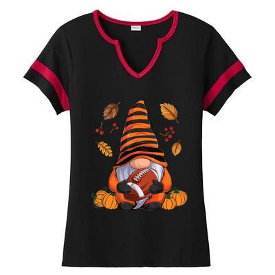 Gnome American Football Halloween Boy Autumn Gnomes Ladies Halftime Notch Neck Tee