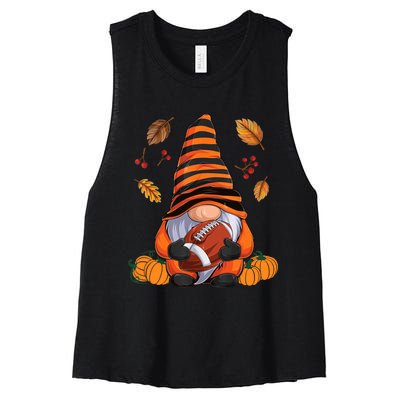 Gnome American Football Halloween Boy Autumn Gnomes Women's Racerback Cropped Tank