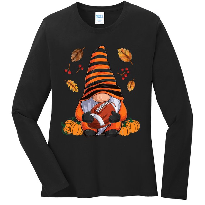 Gnome American Football Halloween Boy Autumn Gnomes Ladies Long Sleeve Shirt