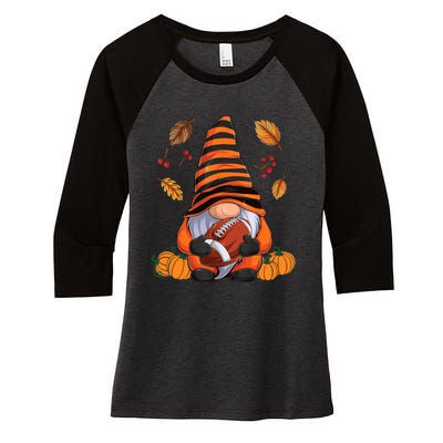 Gnome American Football Halloween Boy Autumn Gnomes Women's Tri-Blend 3/4-Sleeve Raglan Shirt