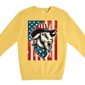 Goat American Farmer Usa Flag 4th Of July Goat Lovers Gift Premium Crewneck Sweatshirt