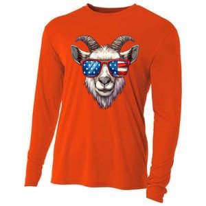 Goat American Flag Funny Goat Lovers Mom Dad 4th Of July Cool Gift Cooling Performance Long Sleeve Crew