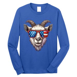 Goat American Flag Funny Goat Lovers Mom Dad 4th Of July Cool Gift Long Sleeve Shirt