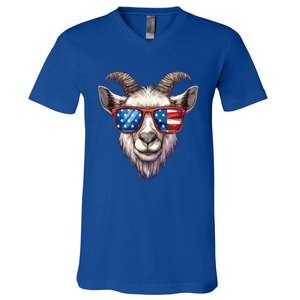 Goat American Flag Funny Goat Lovers Mom Dad 4th Of July Cool Gift V-Neck T-Shirt