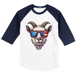 Goat American Flag Funny Goat Lovers Mom Dad 4th Of July Cool Gift Baseball Sleeve Shirt