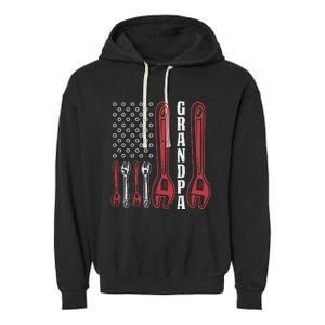 Grandpa American Flag Handyman Tools Garment-Dyed Fleece Hoodie